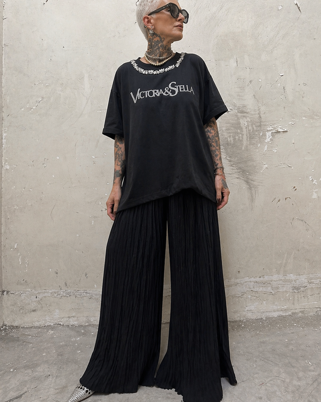 Victoria & Stella – Completo Oversize Glitter Plissé Black