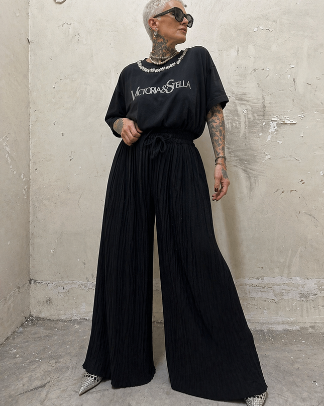 Victoria & Stella – Completo Oversize Glitter Plissé Black