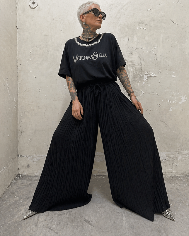 Victoria & Stella – Completo Oversize Glitter Plissé Black