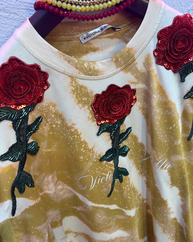 Maxi T-shirt Handmade Roses Strass