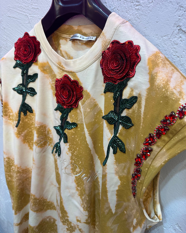 Maxi T-shirt Handmade Roses Strass