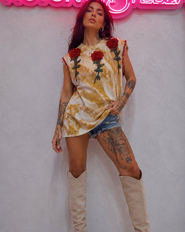 Maxi T-shirt Handmade Roses Strass