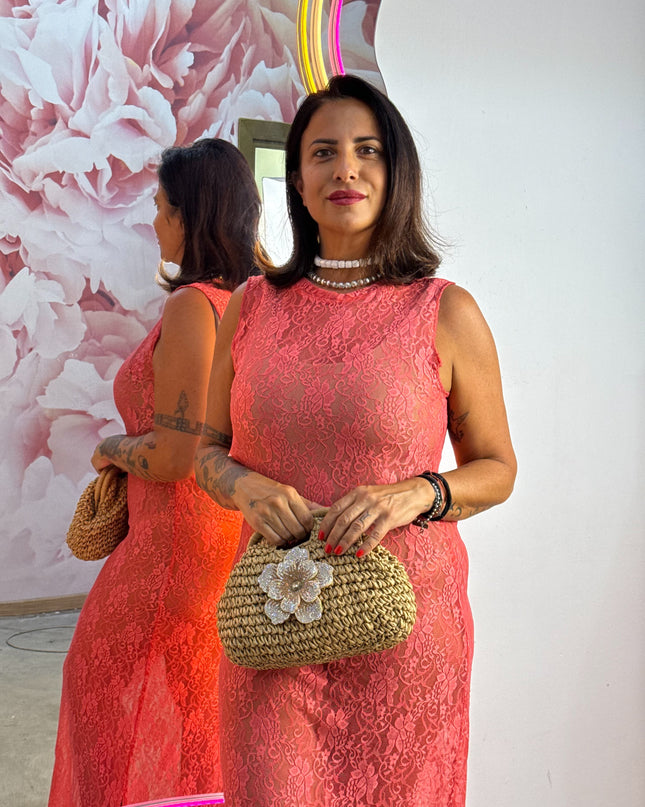 Dress in pizzo giromanica Corallo