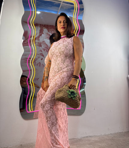 Dress in pizzo giromanica Rosa