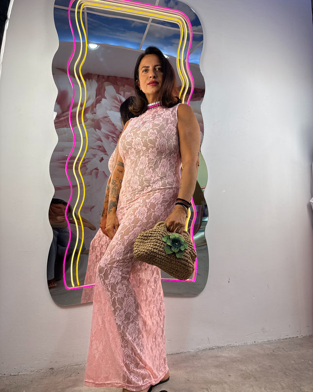 Dress in pizzo giromanica Rosa