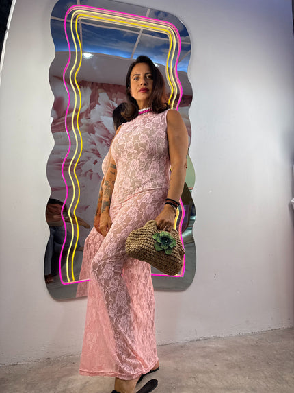 Dress in pizzo giromanica Rosa