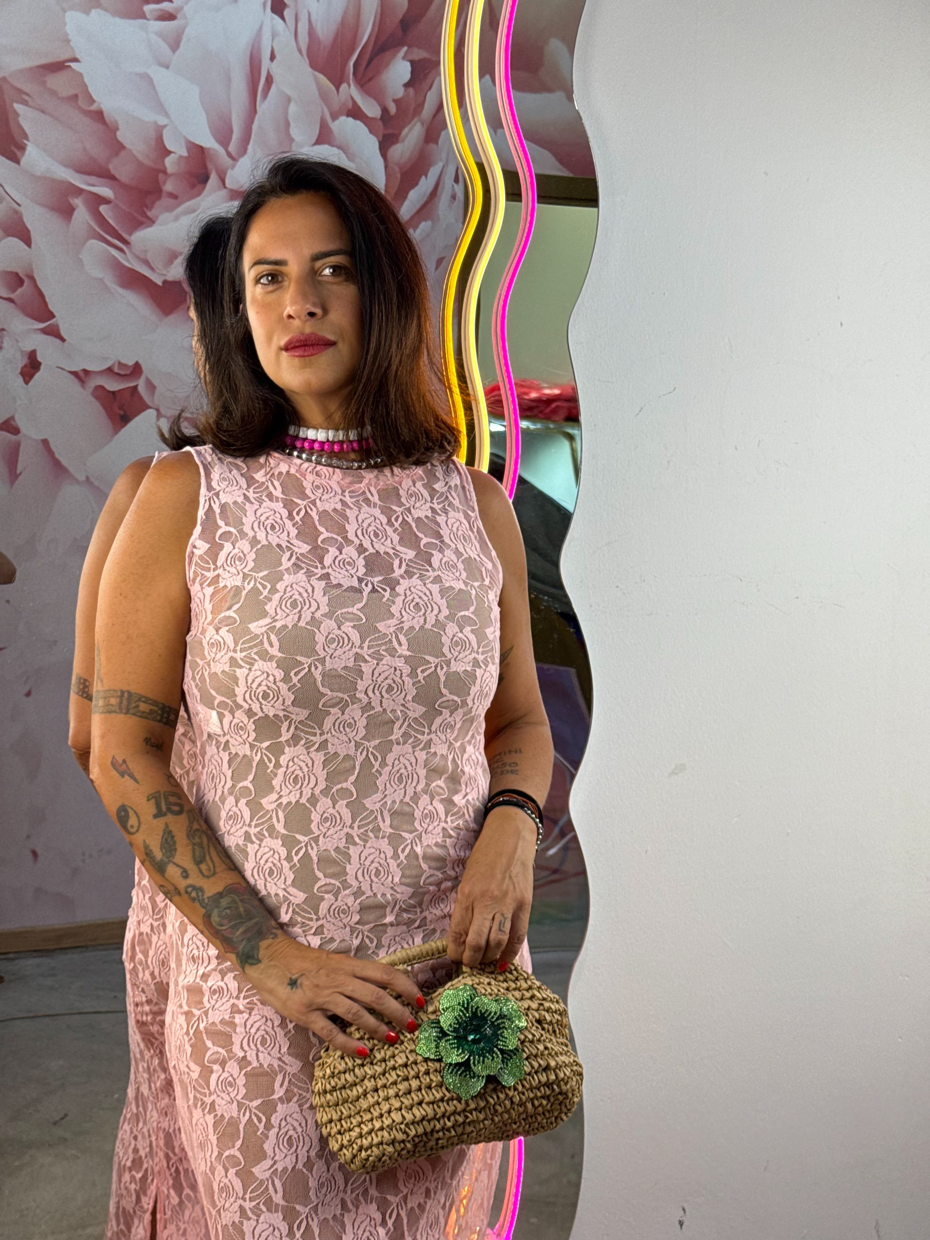 Dress in pizzo giromanica Rosa