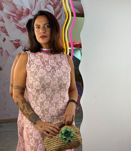 Dress in pizzo giromanica Rosa