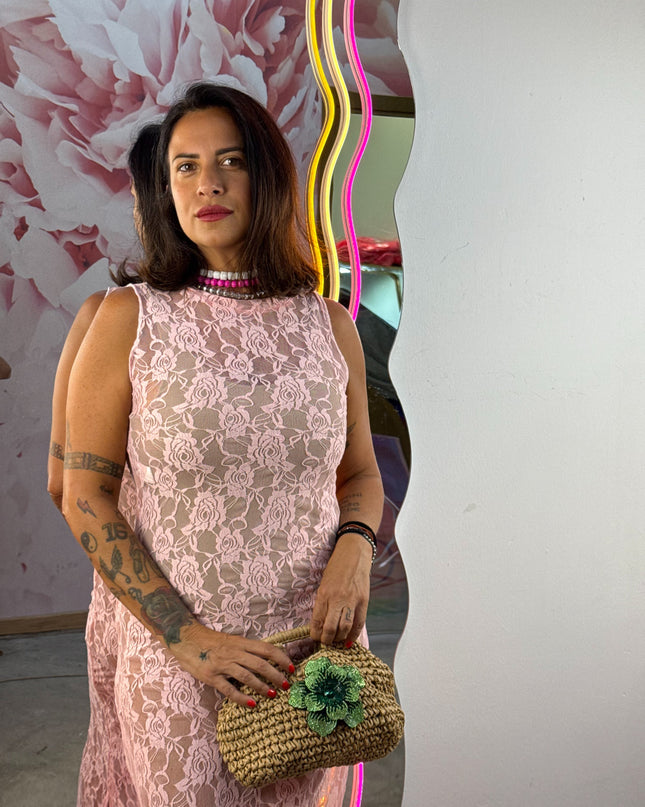 Dress in pizzo giromanica Rosa